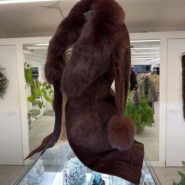 fur trim maxi shearling jacket