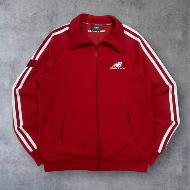 뉴발란스 스몰 로고 사이드 라인 레드 트랙탑