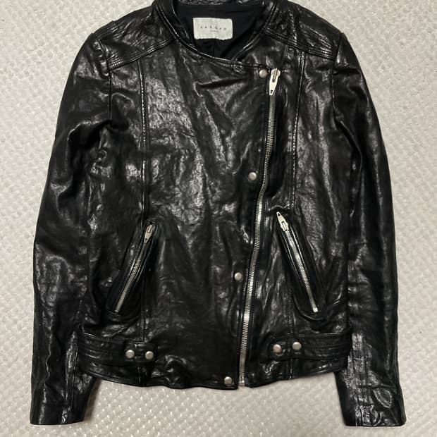 SANDRO Y2K 웨스턴 무드 램스킨 양가죽 바이커 절개 레더 자켓