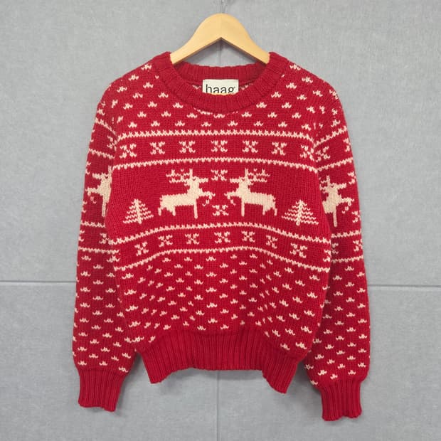 헤이그 a winter sweater 레드 노르딕 사슴 니트