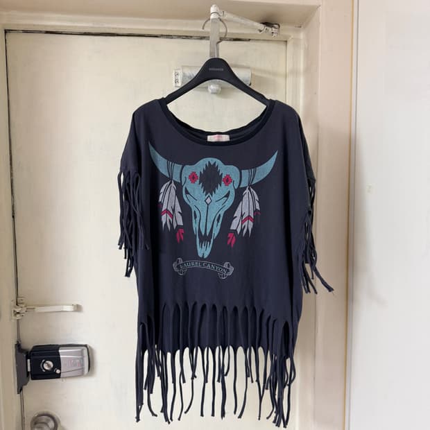 빈티지 나바호 패턴 프린지 크롭 티셔츠