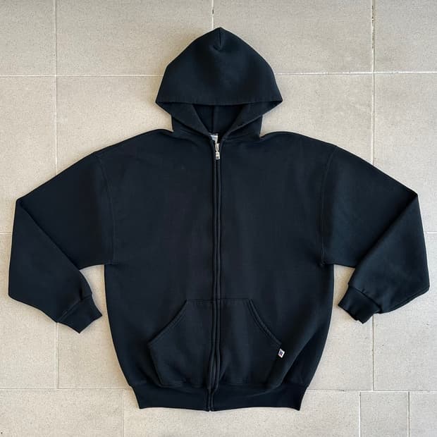 90s 빈티지 러셀 후드집업 블랙 XL
