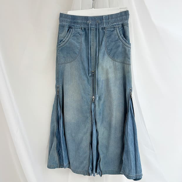 g.o.a vintage denim zipper long skirt