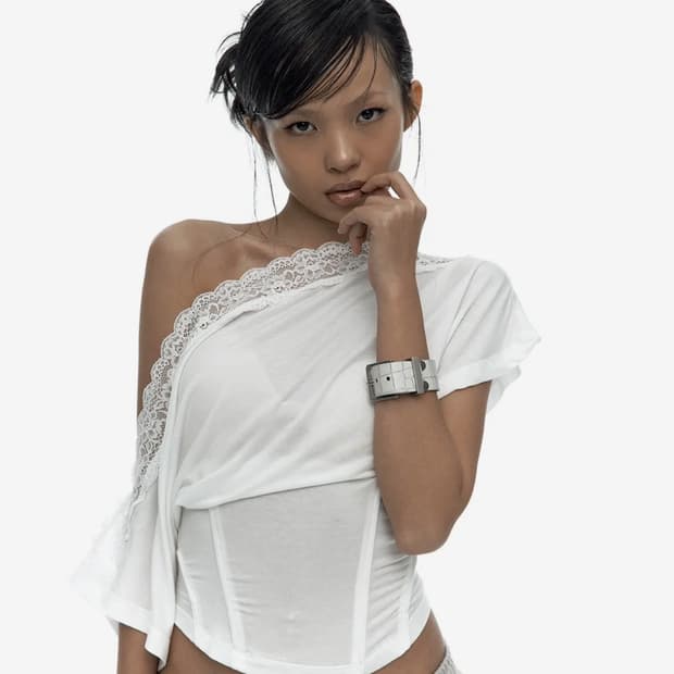 카시코 Lace one sholder corset tee white