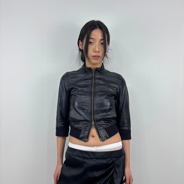 빈티지 투웨이 3/4 크롭 레더 자켓