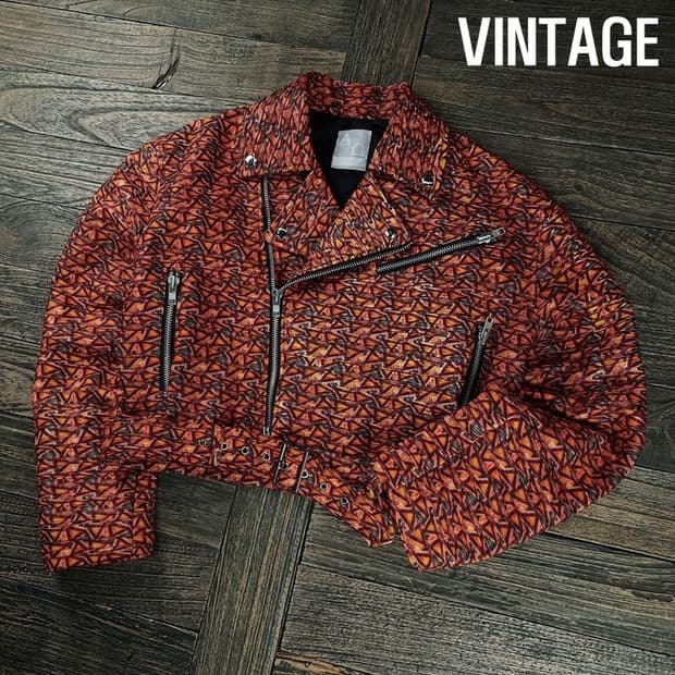 [빈티지] 비건 레더 멀티 패턴 사선 크롭 라이더 자켓 M19450