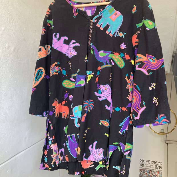 니뽄 5부 그래픽 루즈핏 기모노 탑