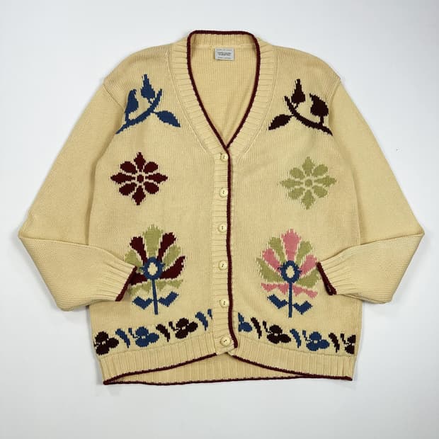베네통 올드 빈티지 플라워 패턴 니트 가디건 여성L
