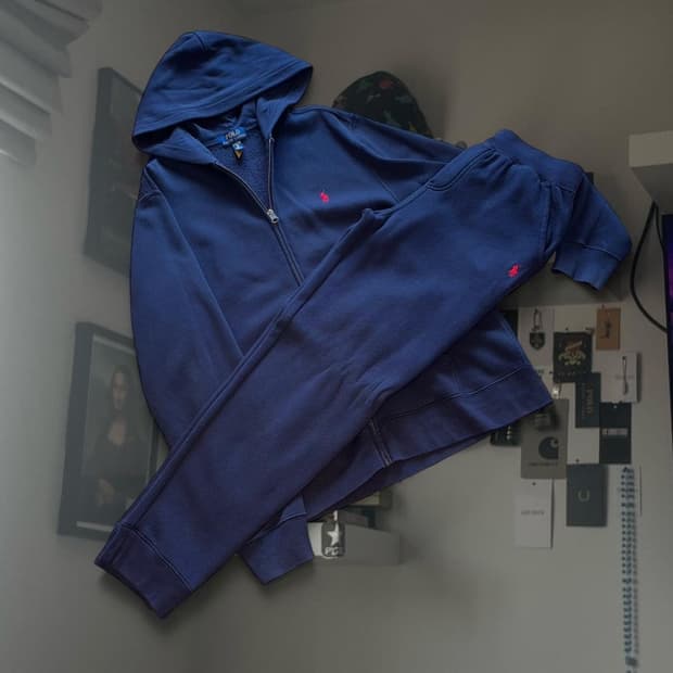 폴로 네이비 후드 셋업