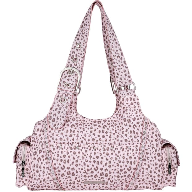 일리고 루프 더블 포켓 숄더 백 핑크 레오파드