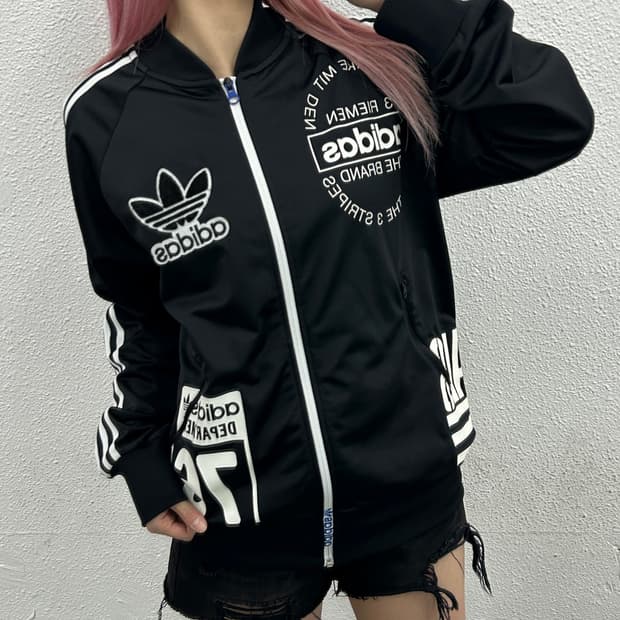 아디다스 멀티 프린팅로고 화이트라인 블랙 트랙탑 95