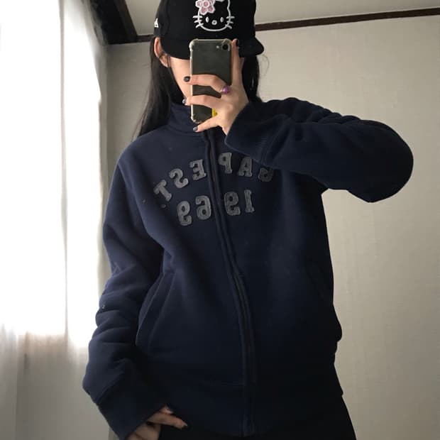 갭 네이비 로고 보아퍼집업