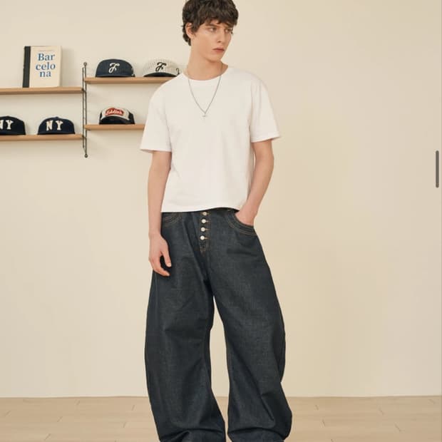 테이크이지 버튼플라이 커브드 데님팬츠 (인디고 블루 s사이즈) 새상품