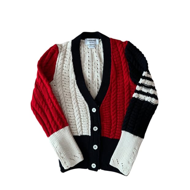 톰브라운 레드화이트 울가디건 36