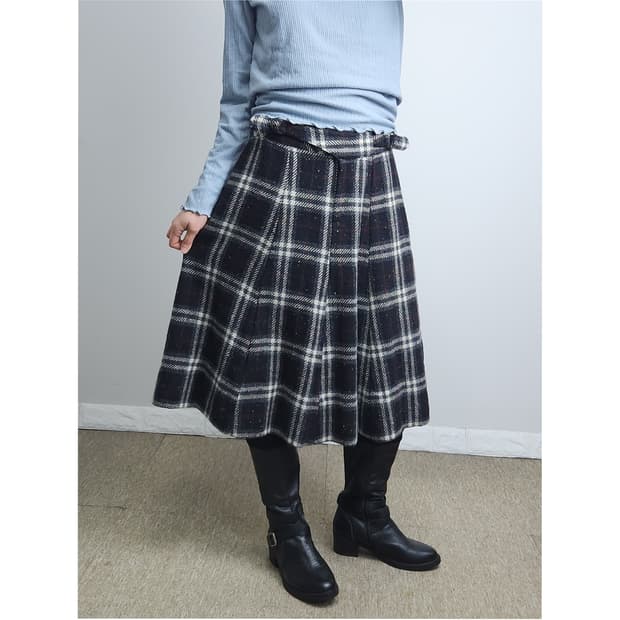체크 버클 스커트