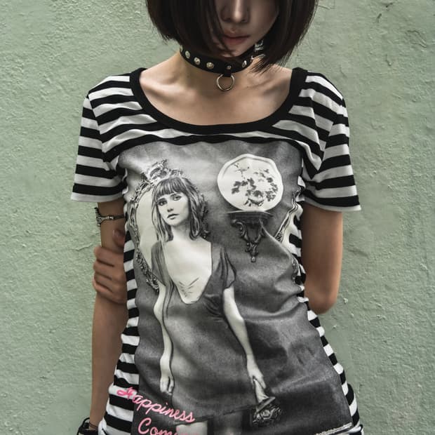 Printed Black & White Stripe T-shirt
