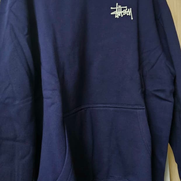 스투시 기모 네이비 후드 티 M