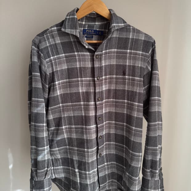 폴로 플란넨 셔츠 그레이체크 클래식핏 S