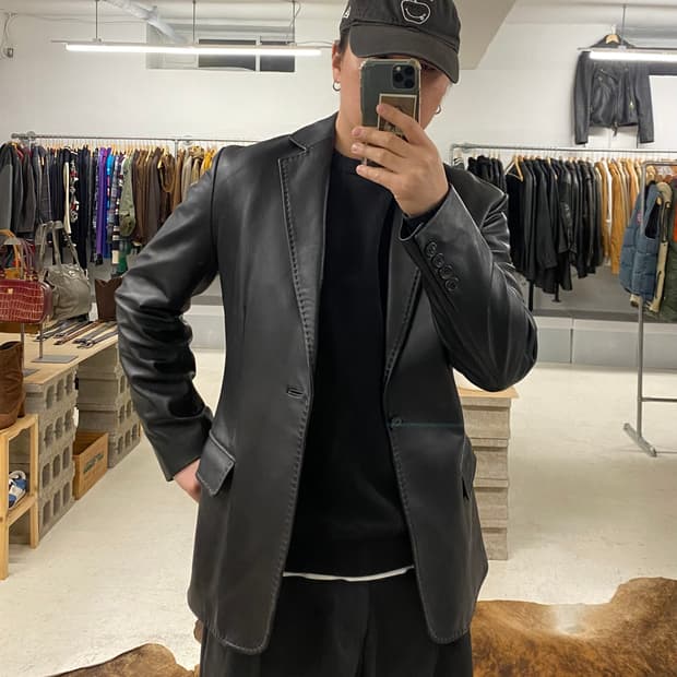 VTG leather stitch blazer jacket 레더 블레이저