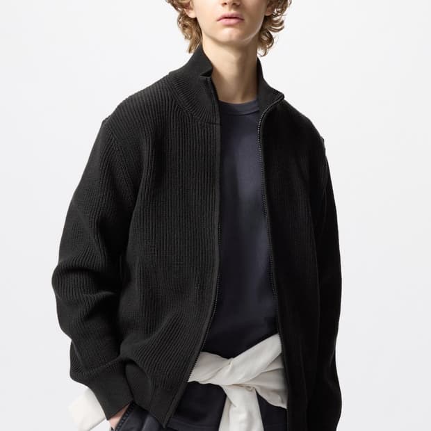 [L] 유니클로 남성 미들 게이지 풀집업 블랙