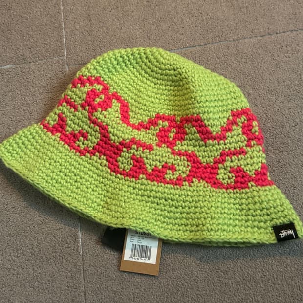 스투시 SS 니트 버킷햇 라임 새상품