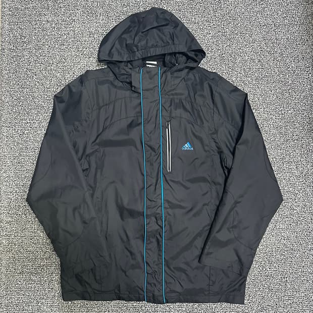 (100) 아디다스 블랙 바람막이 후드 자켓