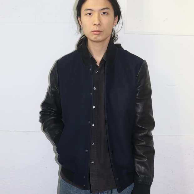 지방시 11AW 레더 슬리브 울 블루종