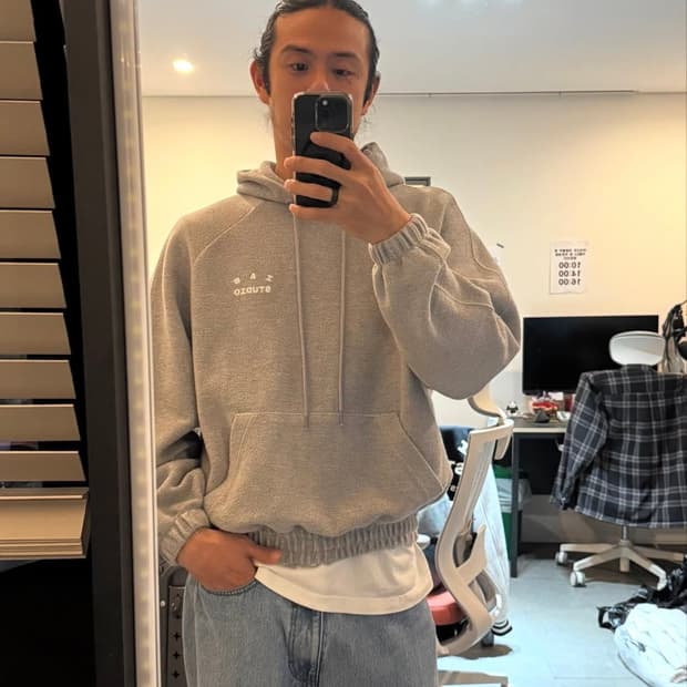 아이앱 스튜디오 헤링본 후드 그레이 화이트 XL