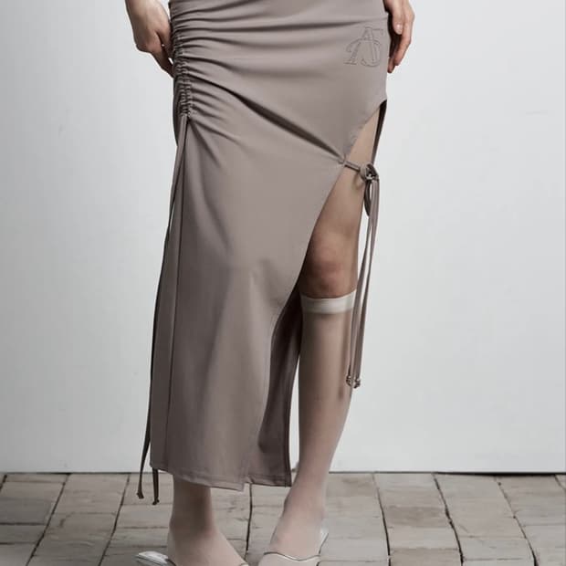 애즈유아 커팅 리본 롱 스커트 애쉬 베이지 S