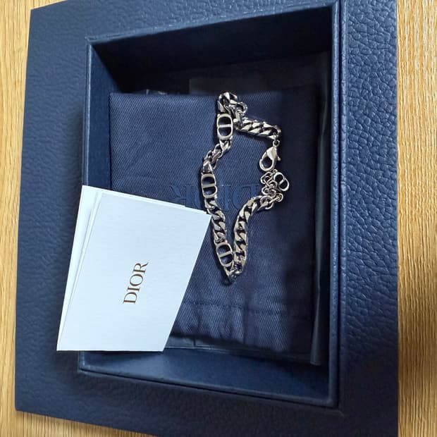 디올 CD 아이콘 씬 체인 링크 팔찌 실버