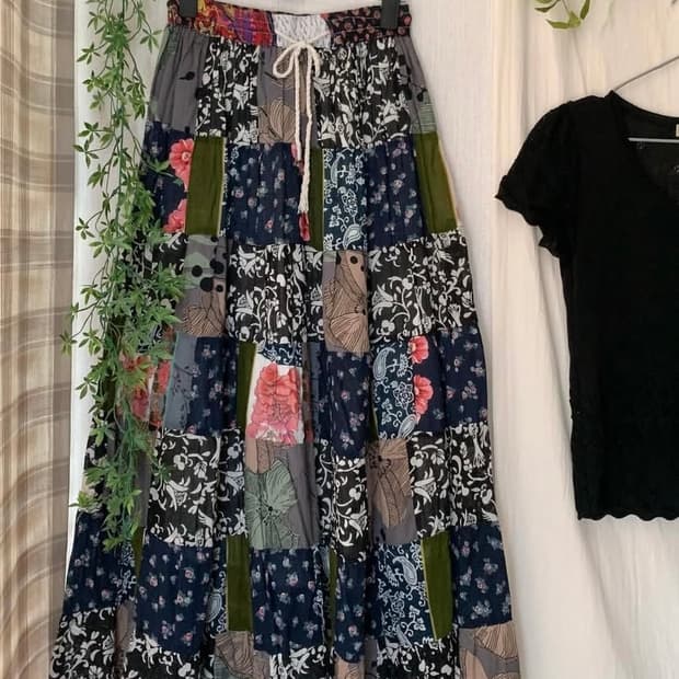 히피 패치 롱스커트