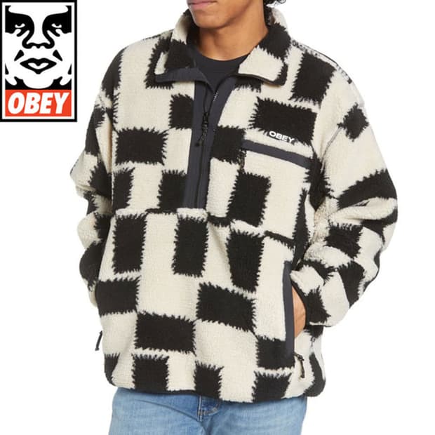 OBEY 양털 후리스 하프집업 