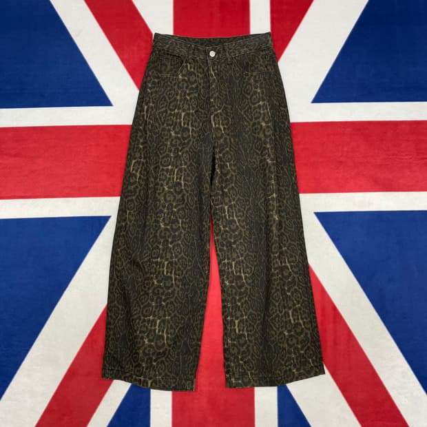 레오파드 와이드팬츠 여성M