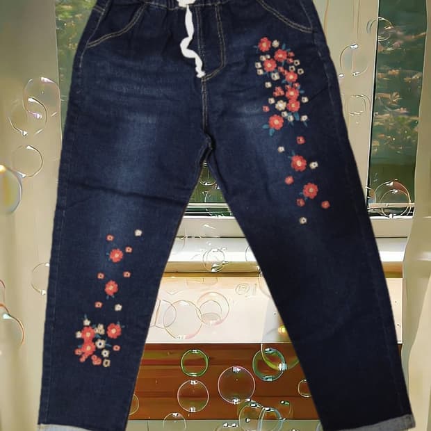 모리 히피 꽃자수 데님바지