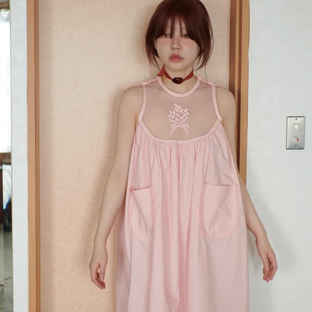 프레클 needlepoint midi dress in pink