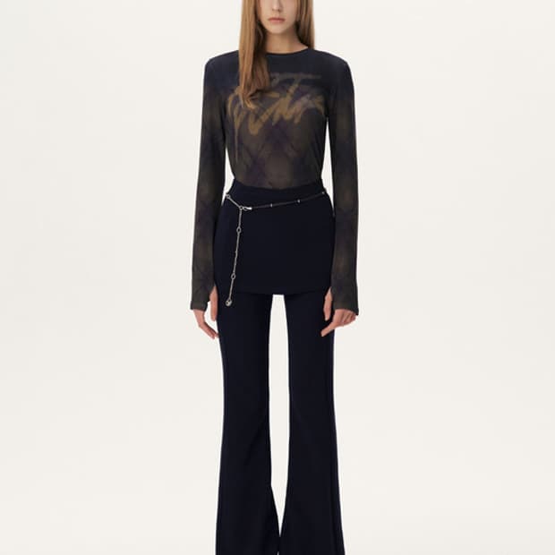 YUSE 슬림 밴딩 부츠컷 스커트팬츠 네이비 S