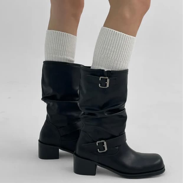 [블랙업] 메이터 버클 셔링 미들부츠 | size 230