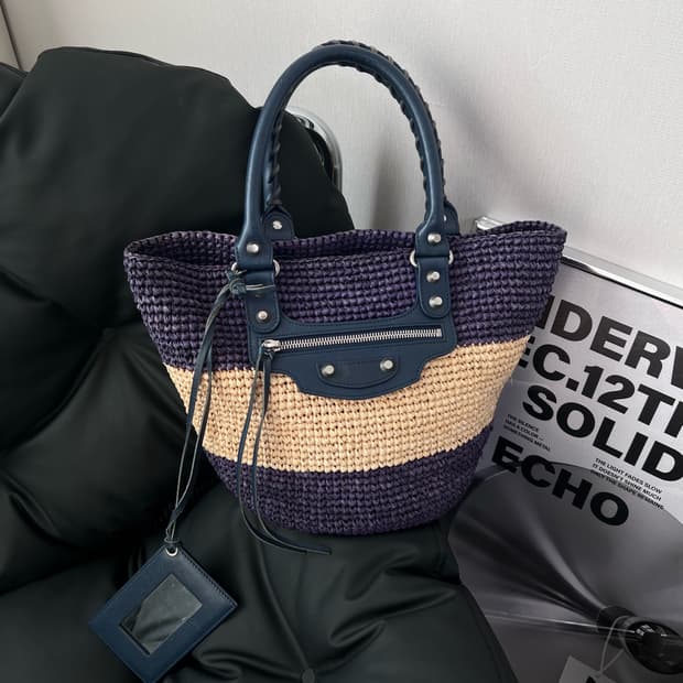 발렌시아가 라피아 파니에 숄더백