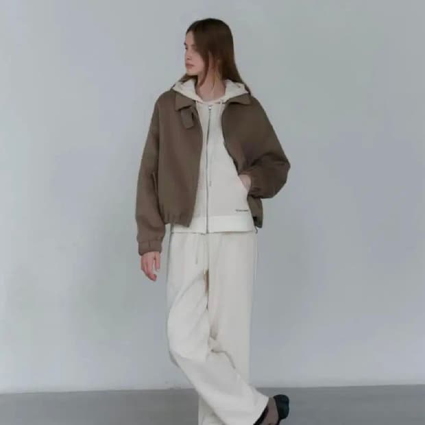 유라고 울 캐시미어 핸드메이드 블루종 자켓 숏코트 점퍼 브라운 FREE