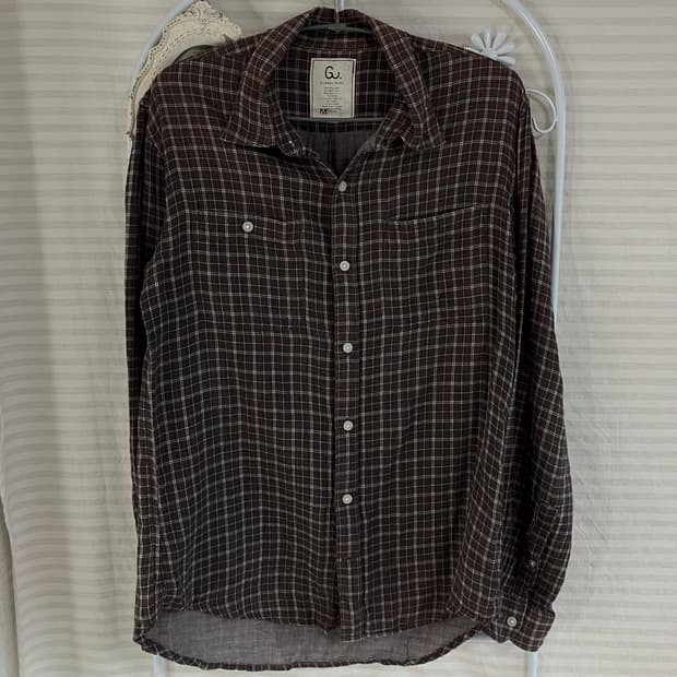빈티지 초코 브라운 체크 셔츠 818 y2k 스트릿 모리 갸루 일본빈티지
