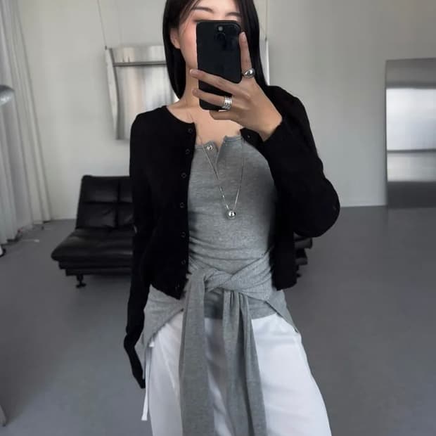 랩 레이어드 스냅 롱 나시