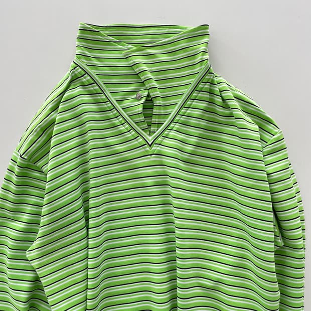 베르사체 진스 스트라이프 카라 긴팔티