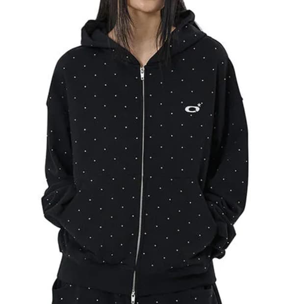 오와이 크리스탈 도트 후드 집업 블랙