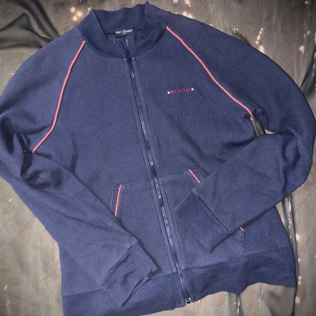 빈티지 아디다스깔 네이비 져지 자켓