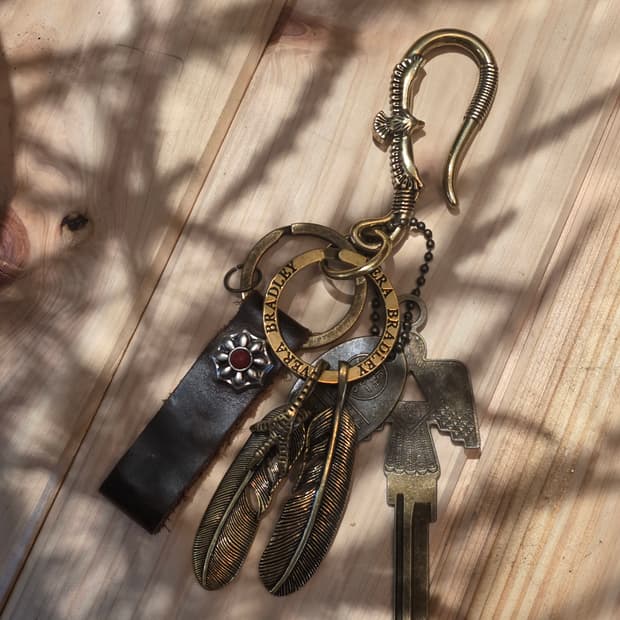 3cross gold brass double wing  keyring