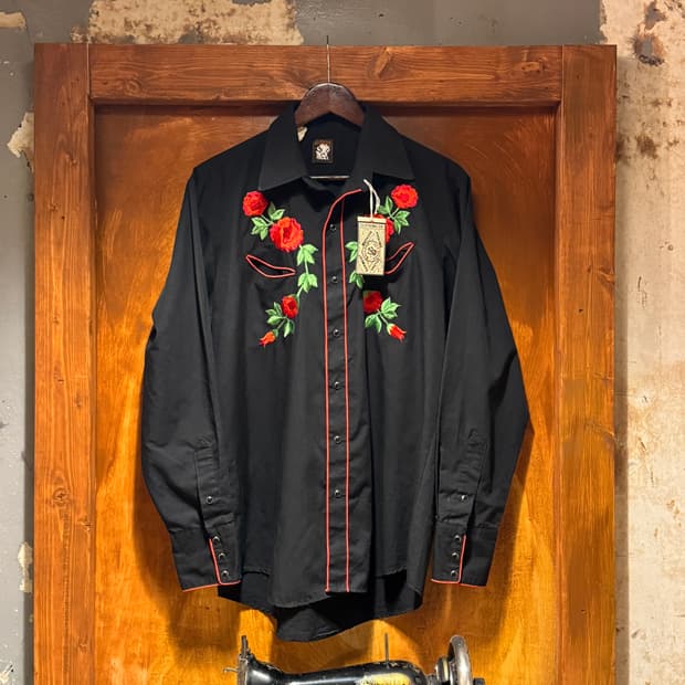 70s KARMAN 장미 자수 웨스턴 셔츠 (XL)