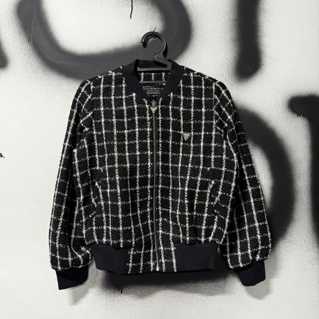 새상품 게스 아가일 패턴 트위드 집업 블루종 자켓