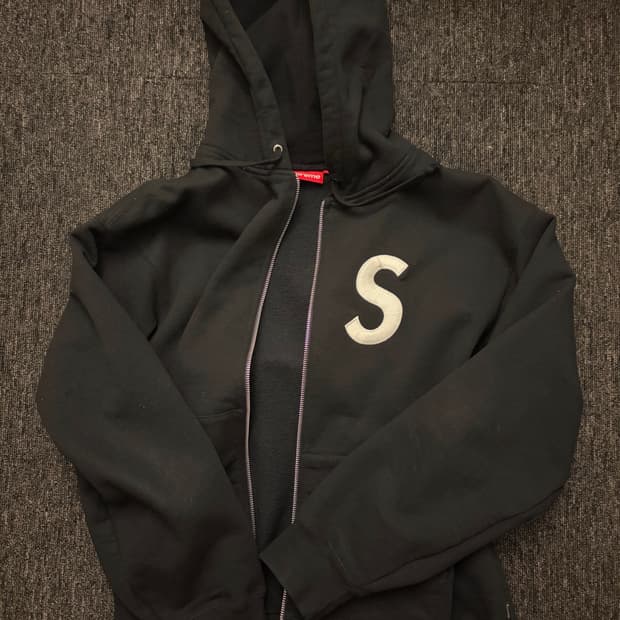 슈프림 S로고 후드집업 블랙 M