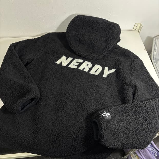 M 100 널디 블랙 오버핏 후드 플리스점퍼