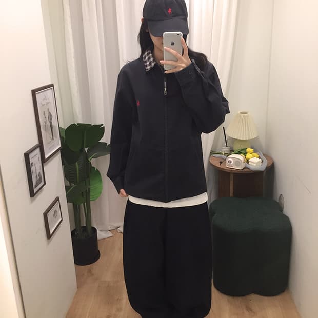 여성 폴로 체크카라 코튼자켓 100